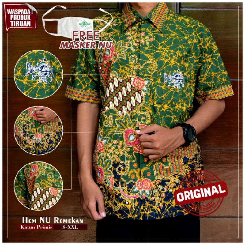Hem Batik NU / Hem NU / Batik NU /Baju NU /Kemeja NU Lengan Pendek remekan