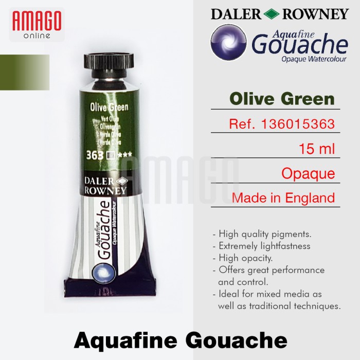 Aquafine Gouache Opaque Watercolour 15 ml - OLIVE GREEN - 363