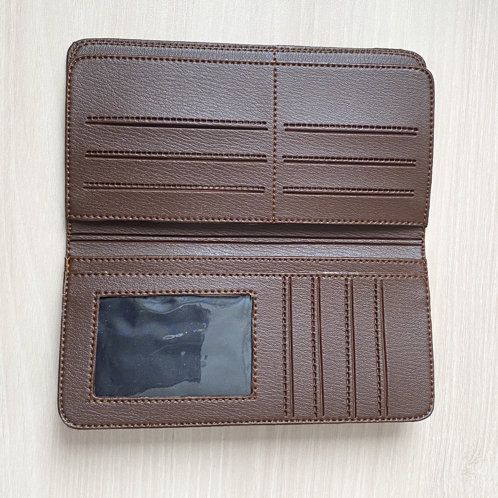 SHOPEE 6.6 SUPER SALE!! Dompet Panjang Pria Lipat Dua Model 3 Dimensi Dompet Panjang Wanita Bahan Full Kulit Dompet Panjang Dompet Kartu Model Casual - Brown