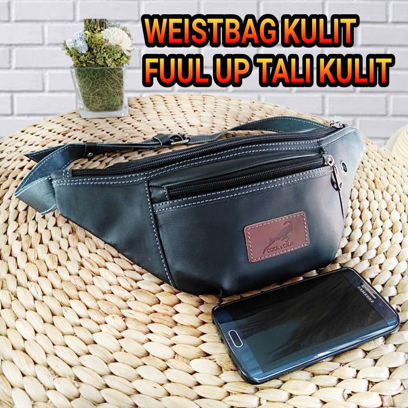 Waistbag kulit sapi full tali kulit pria wanita