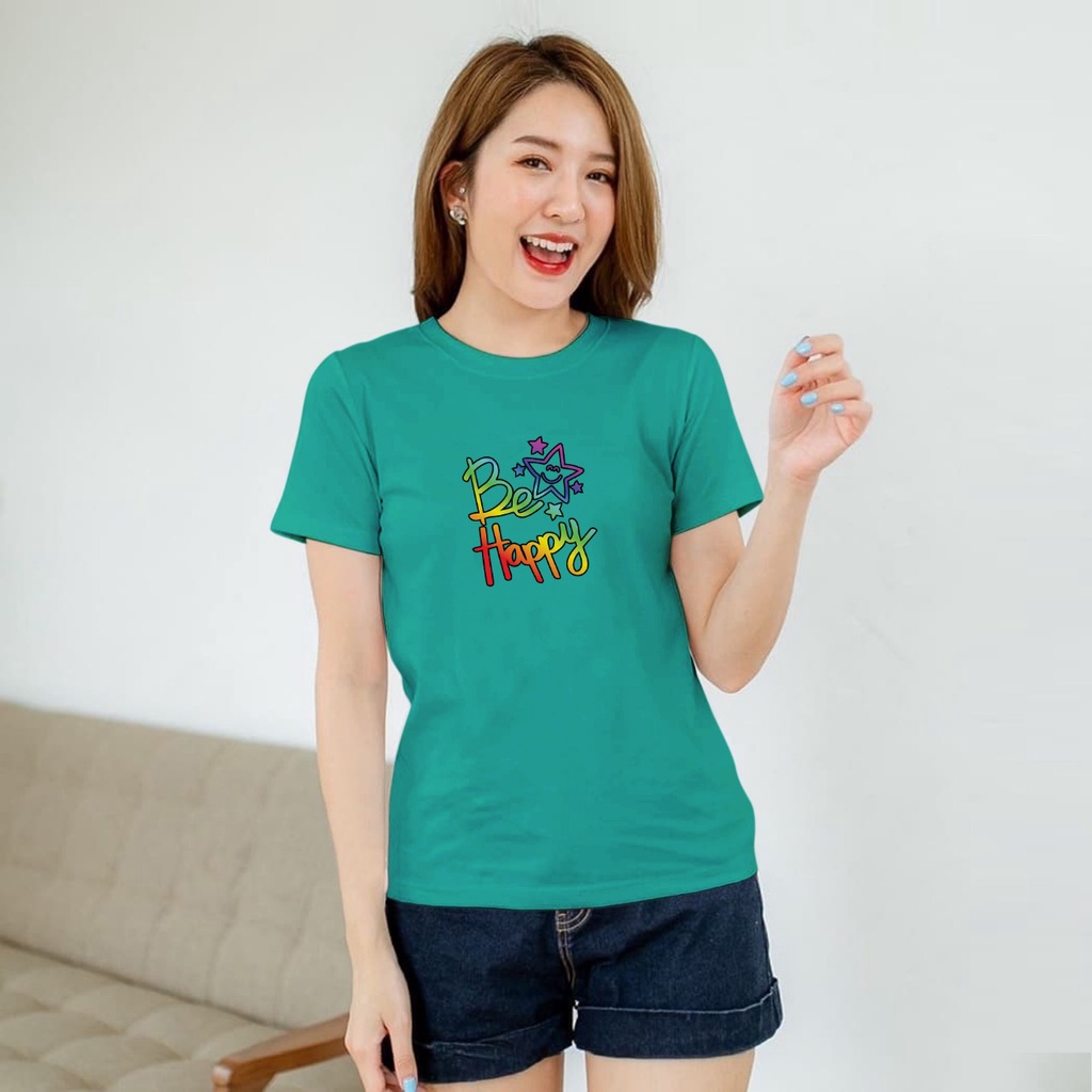 ISANNY SIZE.S M L XL XXL 2209-00043 KAOS OBLONG / KAOS CEWEK / ATASAN WANITA / BEE HAPPY / READY STOCK