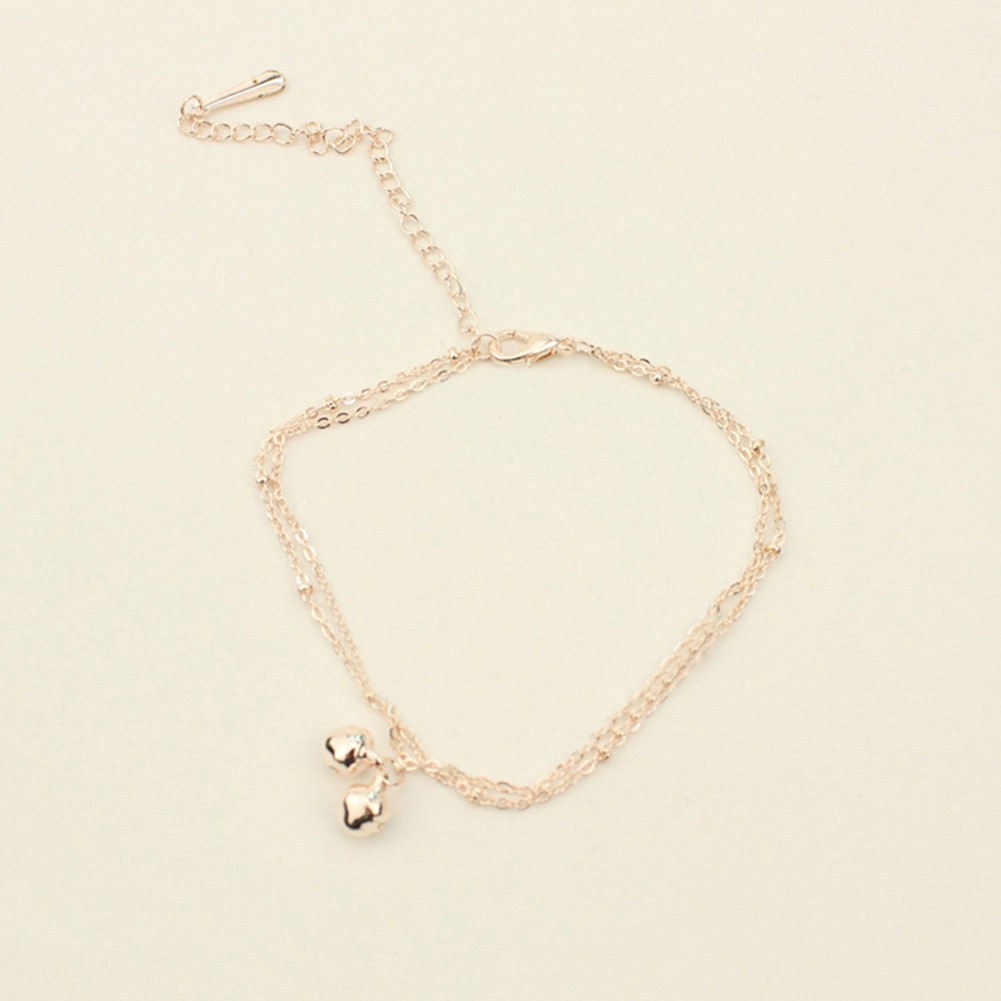 Gelang Kaki 2 Susun dengan Lonceng Kecil Warna Gold untuk Hadiah