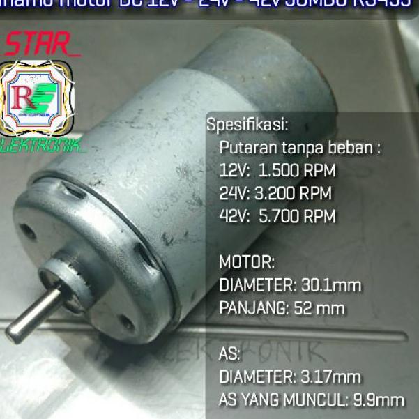 [PRODUK AHIS7] Dinamo motor DC 24v ~ 42v JUMBO RS455/QK1-860 untuk mini bor / mini grinder / generat