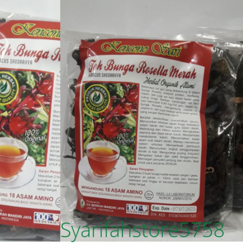 

Teh Pelangsing Penurun Berat Badan Bunga Rosela Merah Kenconosari 100gr