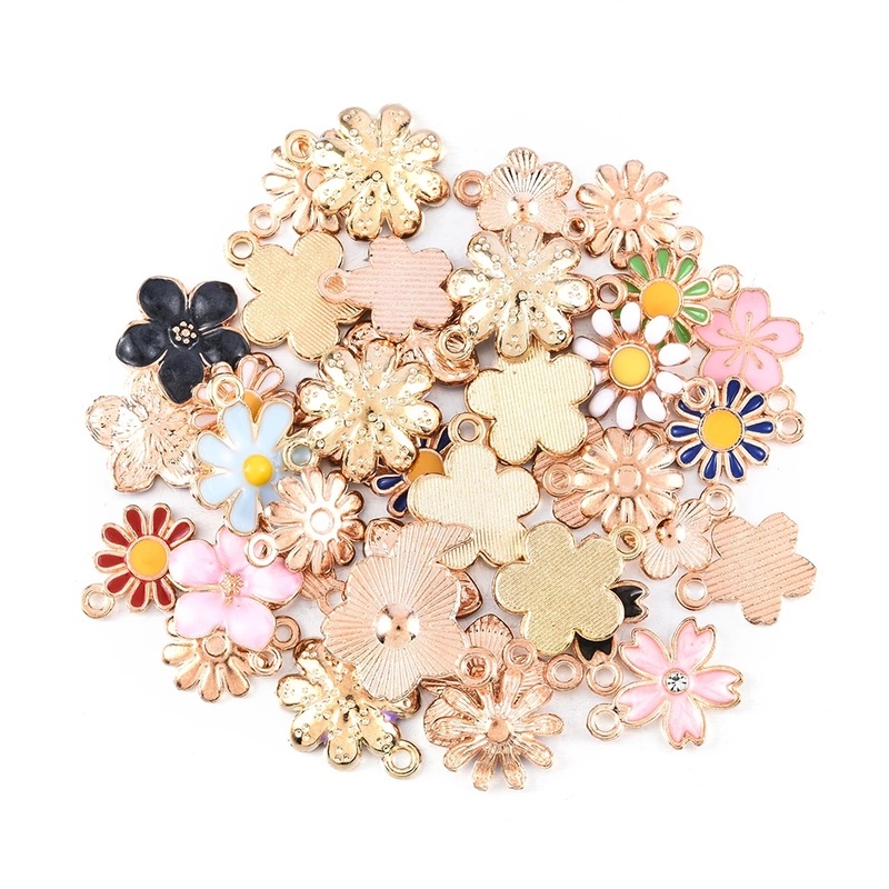 40 Pcs Liontin Kalung Gelang Dan Anting Bahan Alloy Enamel Bentuk Bunga Daisy Handmade