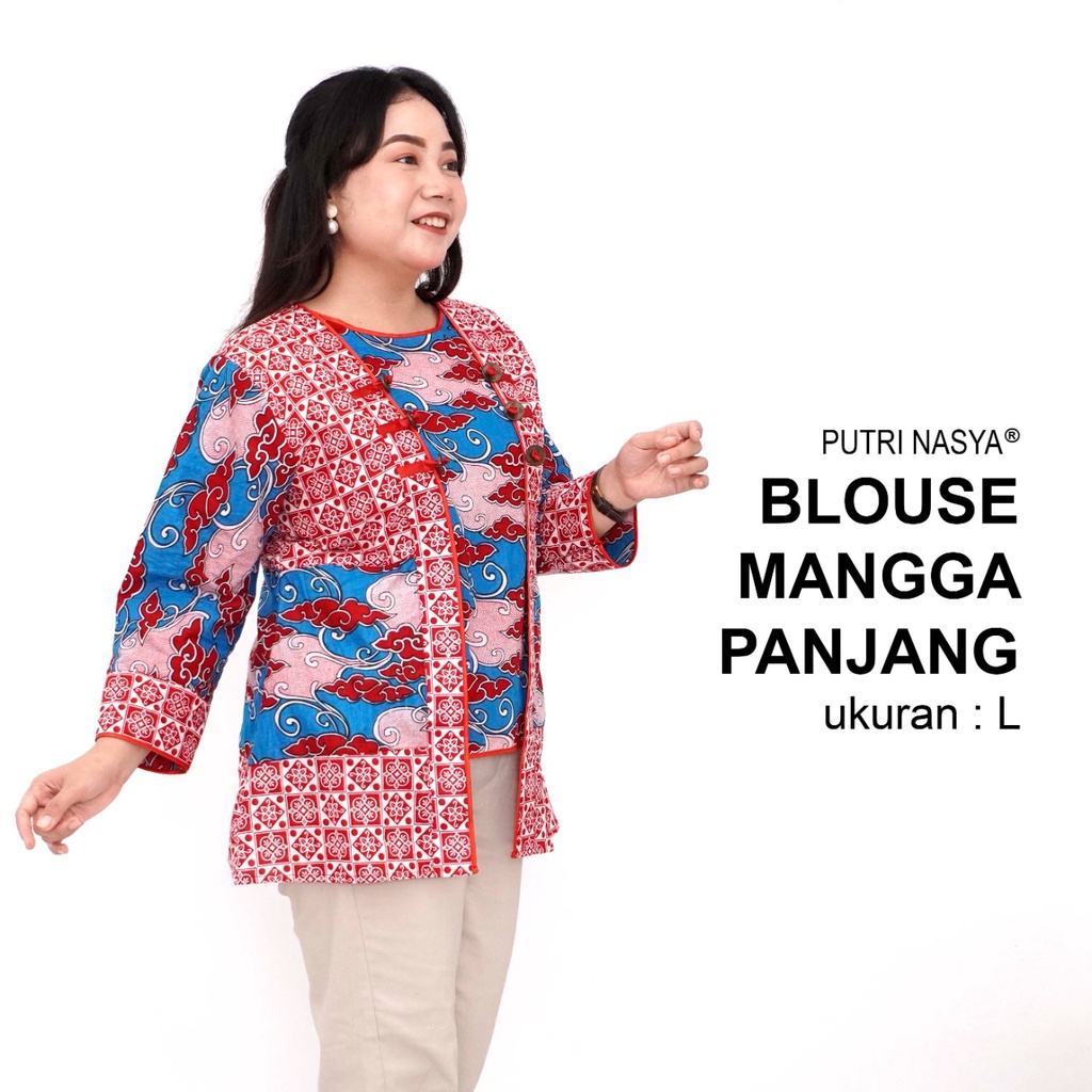 Blouse Big Size LD 140 Wanita Atasan Batik Jumbo L-XL-2L-3L-4L-5L-6L-7L Model Blus Jumbo Kerja Batik / Atasan Big Size Kerja Wanita / Pakaian Batik Kekinian Model Seragam Wanita Big