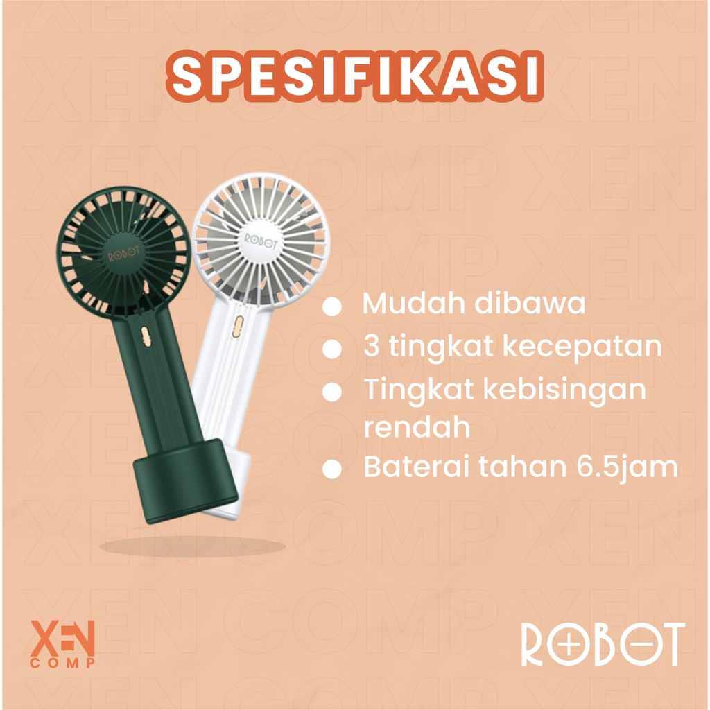 Kipas Robot RT-BF15 USB Mini Portable Kipas Angin Genggam 1200mah