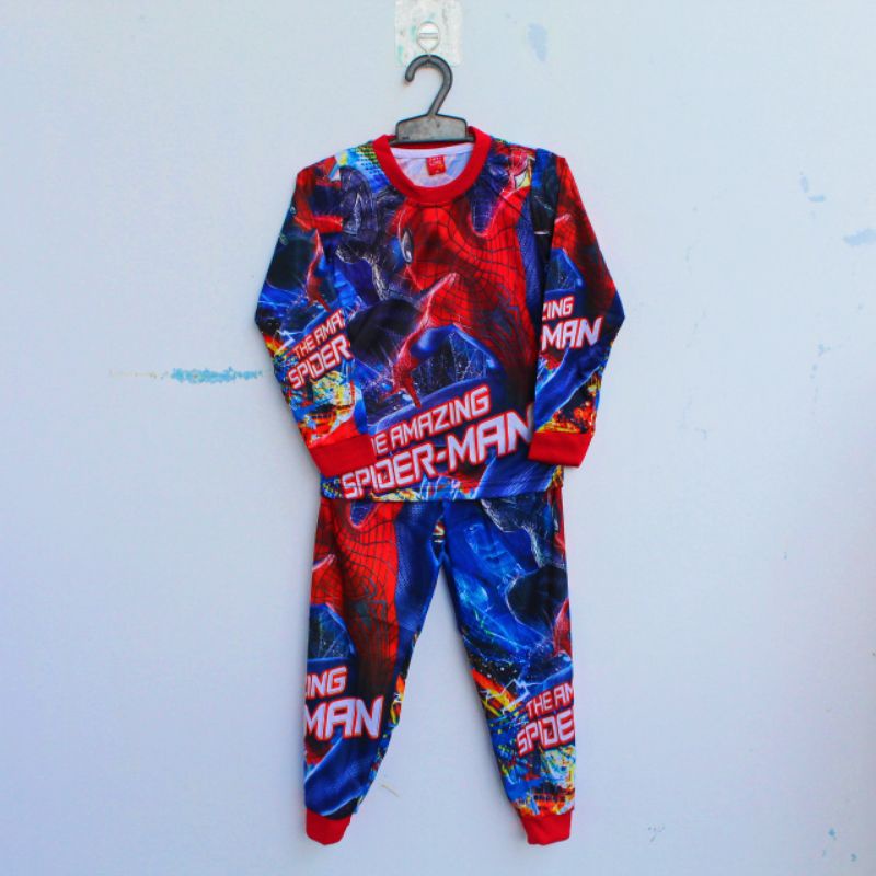 setelan baju tidur piama anak laki laki laki spiderman full printing