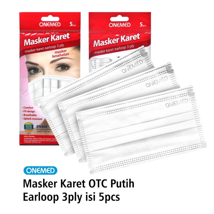 Masker Bedah Karet 3ply isi 5pcs OneMed - Putih OJ