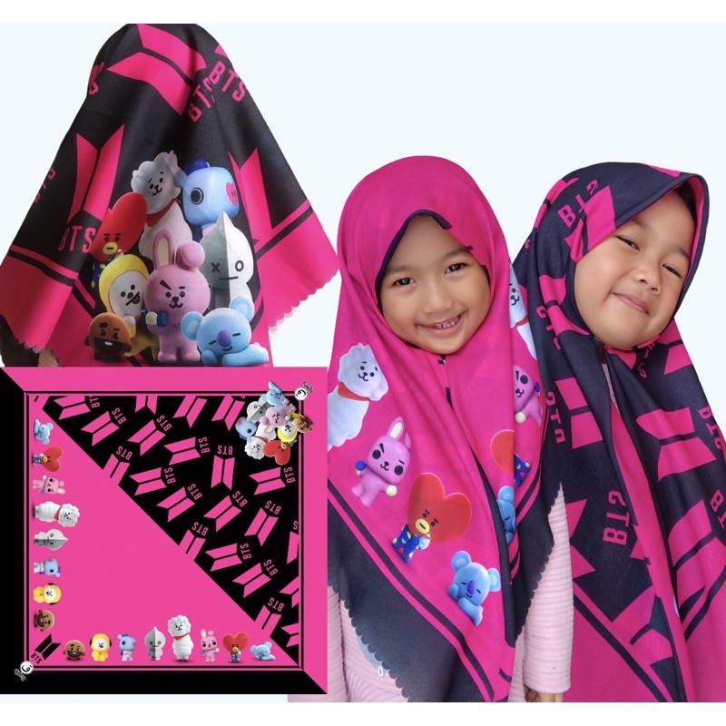 VOAL PRINTING ANAK MOTIF BT21 / HIJAB ANAK BTS / JILBAB ANAK KARAKTER LUCU