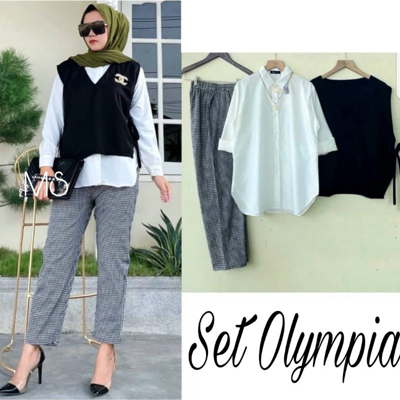 SET CELANA OLYMPIA KOTAK 3IN1, MOSCREPE KATUN, GAMIS HIJAB MUSLIM, SETELAN