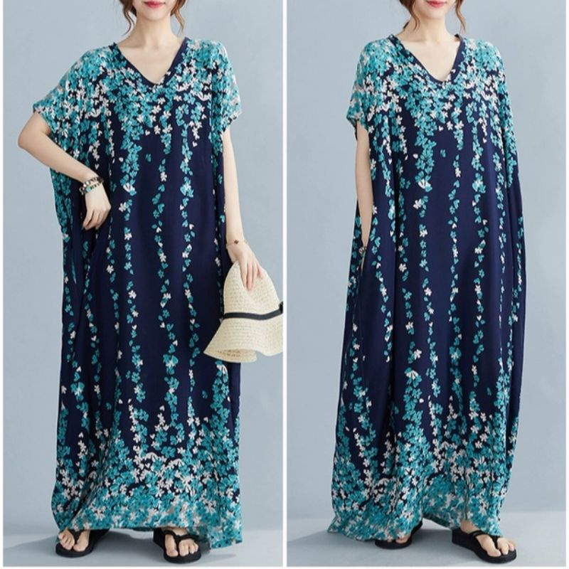 MDLV ~ 91004# Homewear Maxi Blue Dress Maxi Bigsize Oversize Fashion Import