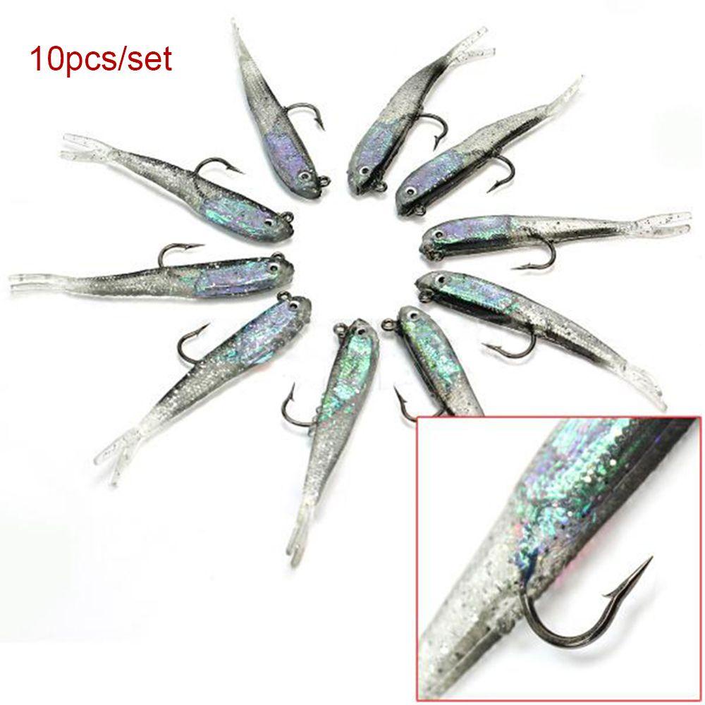 10pcs Silikon Soft Lures Top Crankbaits Fishing Tackle Worm Hook