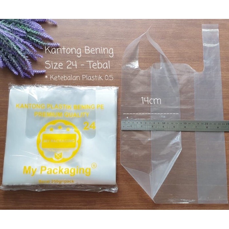 Kantong 24 plastik BENING PE TEBAL 24cm - 250Gr/pack isi 22 pcs Kresek Transparan Tebal