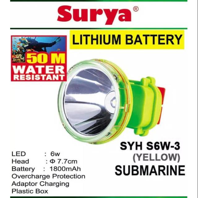 Senter Kepala SubMarine Nyelam Selam Surya 6w 6 Watt Cahaya Kuning