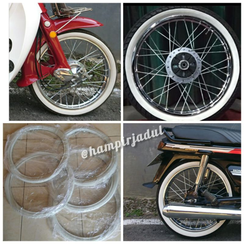 Lis ban motor, ring 17, putih polos, Lisbon white wall, whitewall motor classic, karet listban c70 a
