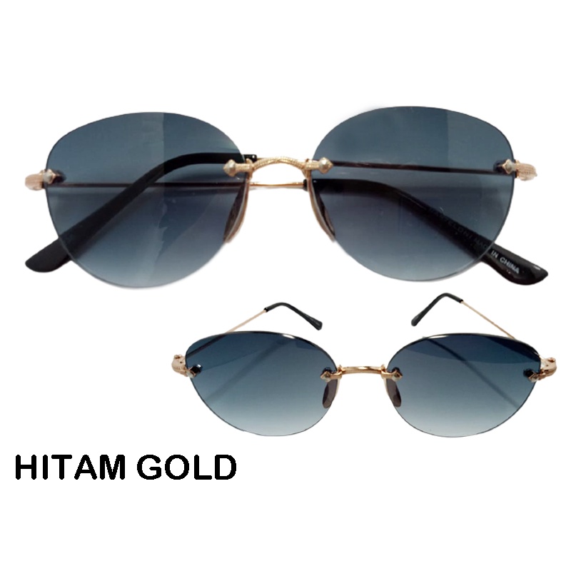 Kacamata korea / Kacamata wanita bergaya tanpa bingkai Gagang Gold Premium / Kacamata hitam / Sunglasses Kacamata Fashion Wanita Pria Model Frame Rimless Kacamata Import Premium Kacamata Gaya