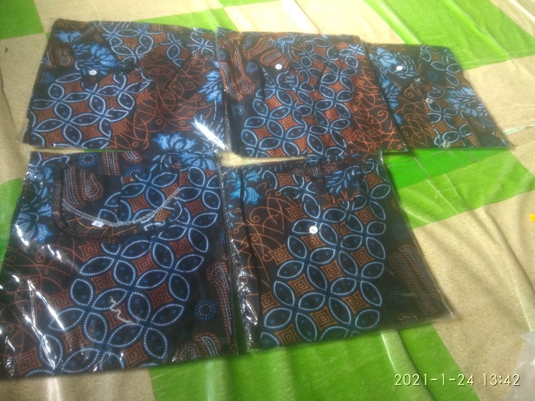 Batik Couple Keluarga Sania Ruffle Ori Ndoro Jowi Dnt Motif Seno Biru