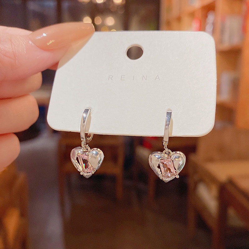 Anting Tusuk Sterling Silver 925 Desain Hati Hias Zircon Untuk Wanita