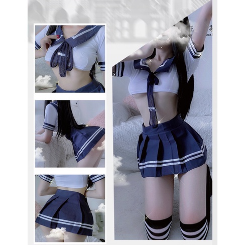 Sexy Cosplay Schoolgirl Lingerie Set Mini Sailor Suit Seragam Hot 3A171