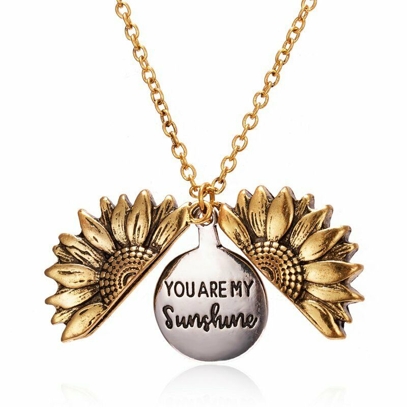 Kalung Rantai Dengan Liontin Bunga Matahari Motif Ukir You are My Sunshine Untuk Wanita