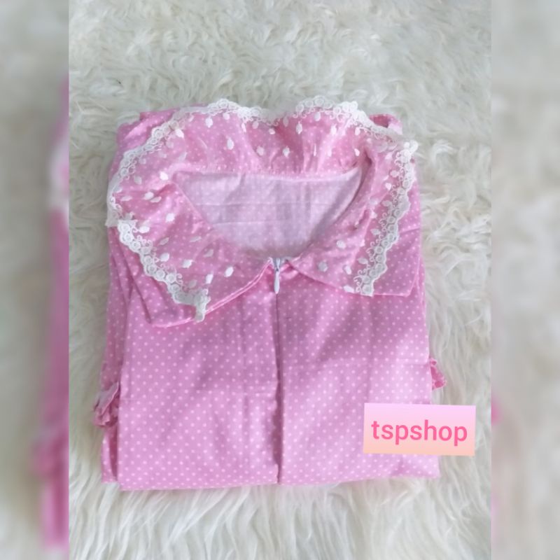 Gamis Cantik Katun Jepang - Pink Motif Polkadot - Gamis Kriwil