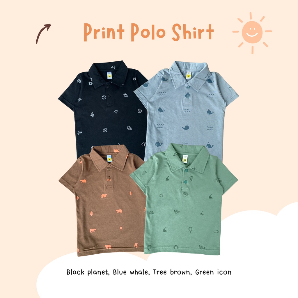 Yobebee Print Polo Shirt Anak Laki Laki Usia 2 4 6 8 10 Tahun Kemeja Kaos Polo Motif Karakter Model Tangan Pendek Baju Atasan Kids Printing Cotton Lembut Strech Boy Tee Shirt Model Casual Santai Kaos Kerah Anak Cowok