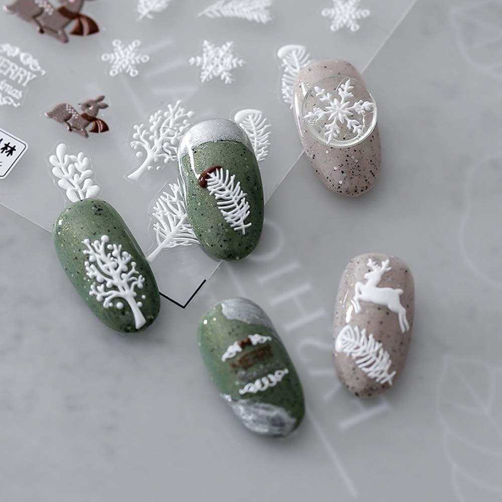 Agustina Christmas Nail Art Timbul 5D Elk Santa Claus Pohon Natal Christmas Day DIY Dekorasi Kuku