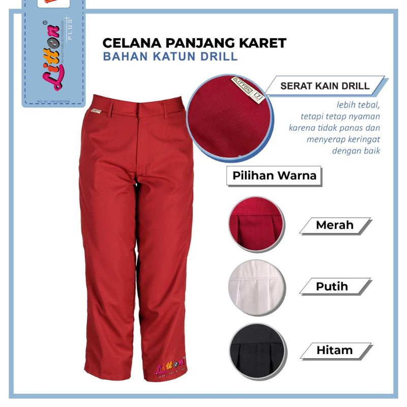 Celana Panjang Merah Oxford LITTON 1-13 Pinggang Karet / Seragam Sekolah SD