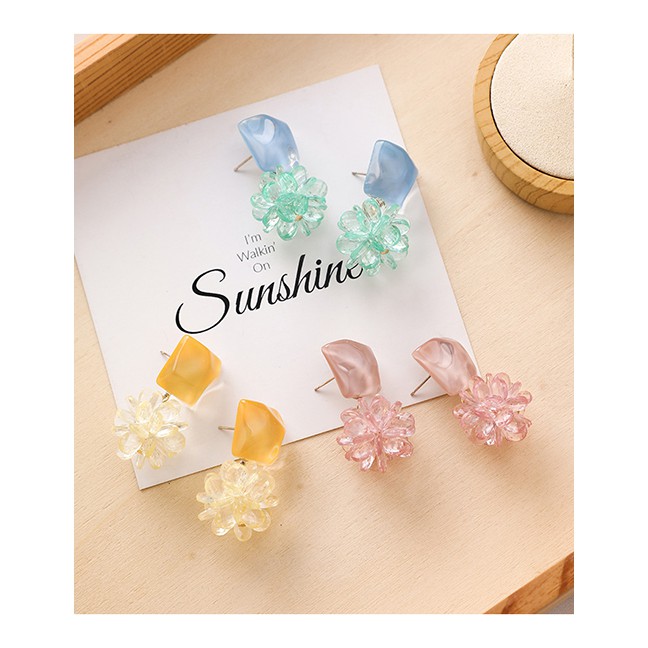 LRC Anting Tusuk Fashion 925 Silver Needle Irregular Square Crystal Flower Earrings F89320