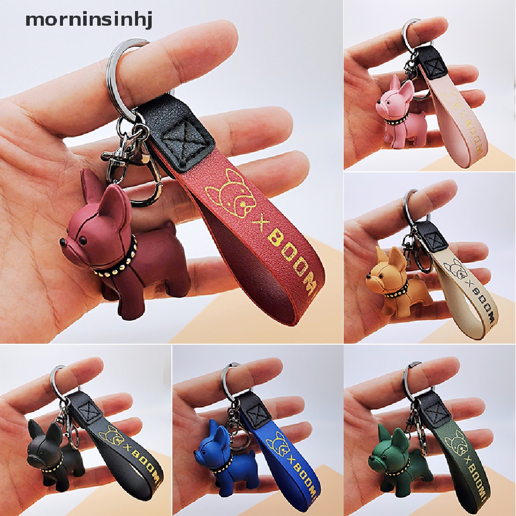 Mornin 1pc Gantungan Kunci Bentuk Anjing French Bulldog Bahan Kulit Pu