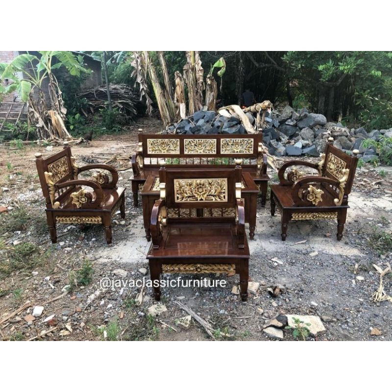 KURSI TAMU ARIMBI UKIR BAHAN KAYU JATI FURNITURE MEBEL JEPARA