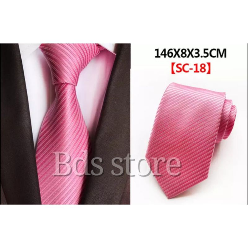 Dasi Pria Motif Salur Warna Pink Terang Ukuran Medium 3inchi