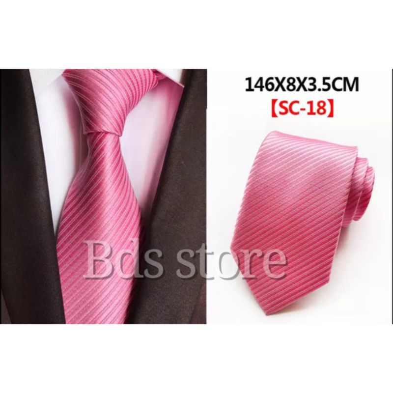 Dasi Pria Motif Salur Warna Pink Terang Ukuran Medium 3inchi