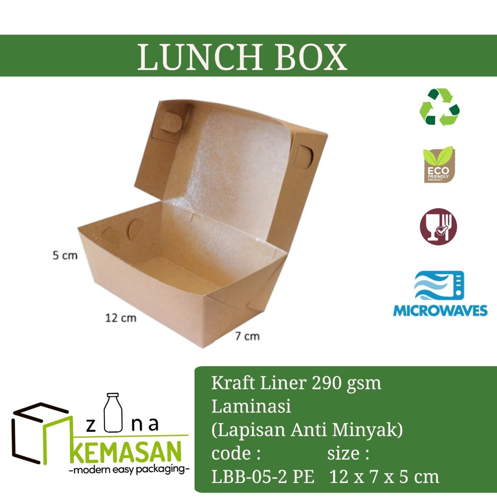 

LUNCH BOX DUS KARDUS KOTAK MAKANAN NASI ROTI (S) 12x7x5 cm KRAFT 290 gsm LAMINASI