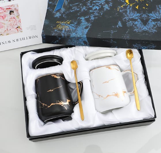 Triple W Couple Mug Set Marble Matte Gift Box Gelas Cangkir Marbel Couple