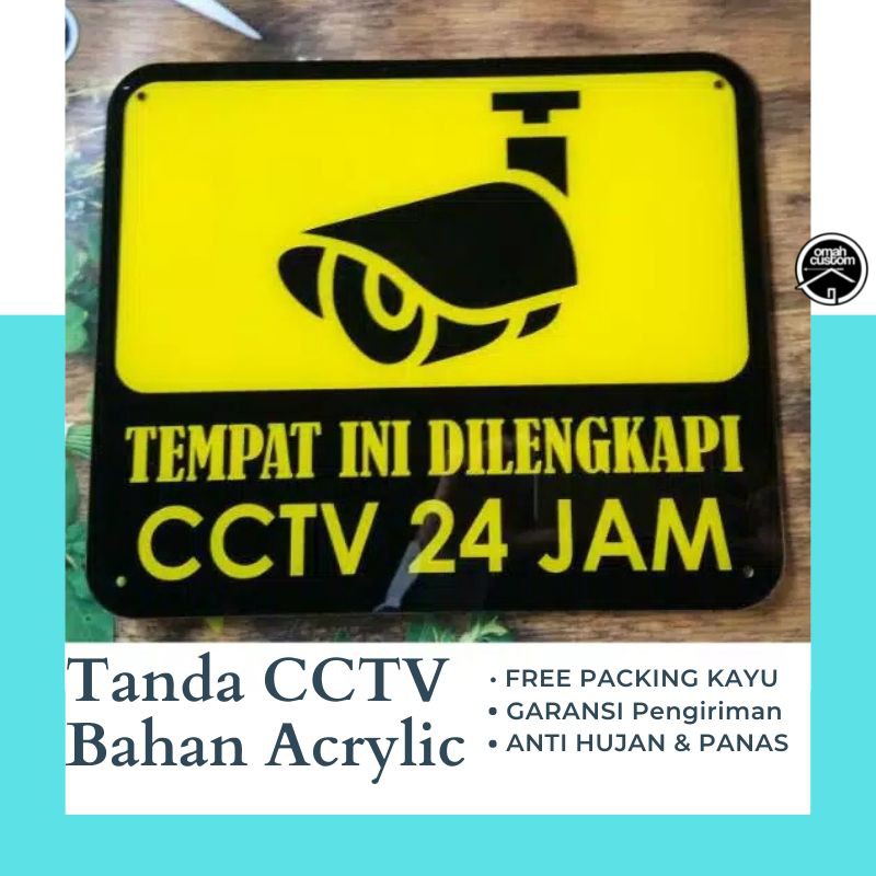 Papan Akrilik Tanda Tulisan Awas CCTV 24 Jam Pengaman Sign Perumahan Tahan Panas Tahan Hujan