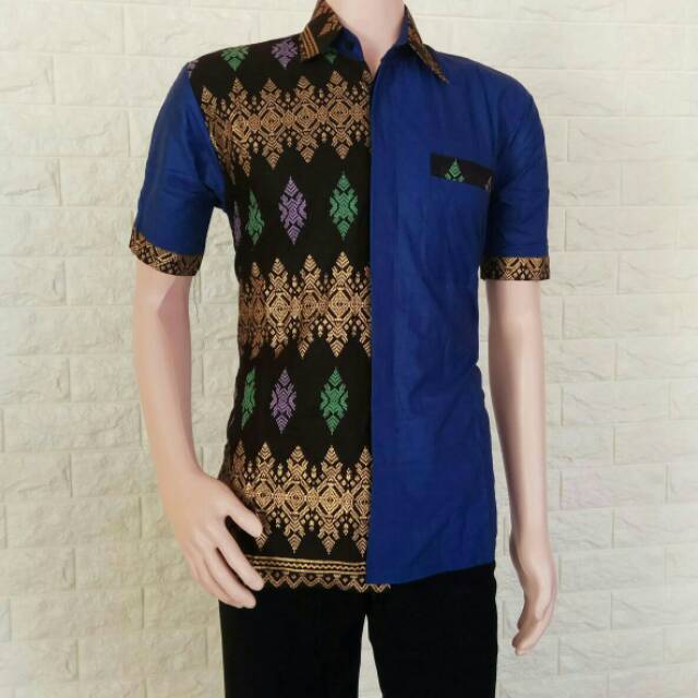 Kemeja batik pria kombinasi prada baju muslim cowok baju pria