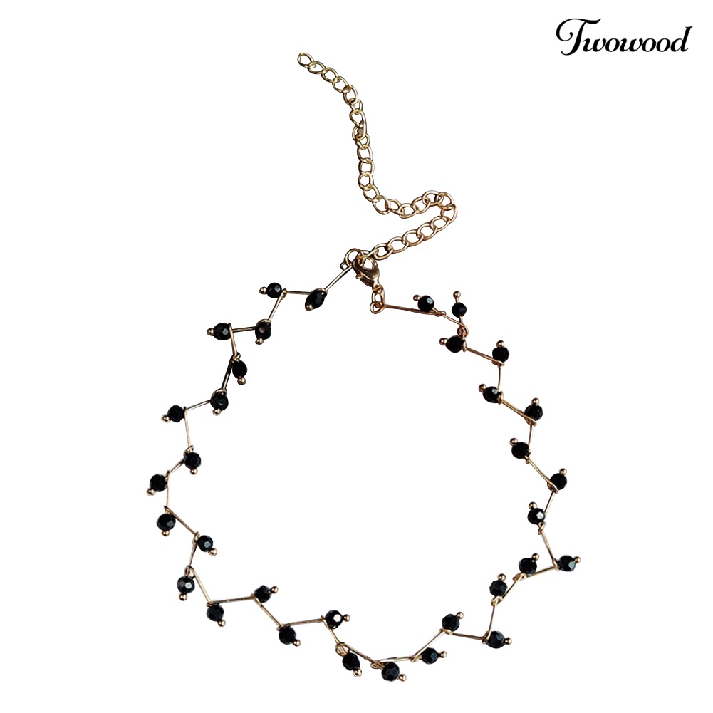 Kalung Choker Rantai Pendek Aksen Manik-Manik Gelombang Warna Hitam Untuk Wanita