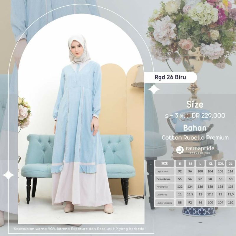 Gamis Katun RAUNA RGD 26 Biru &amp; RGD 26 Coklat | RGD26 Biru Coklat