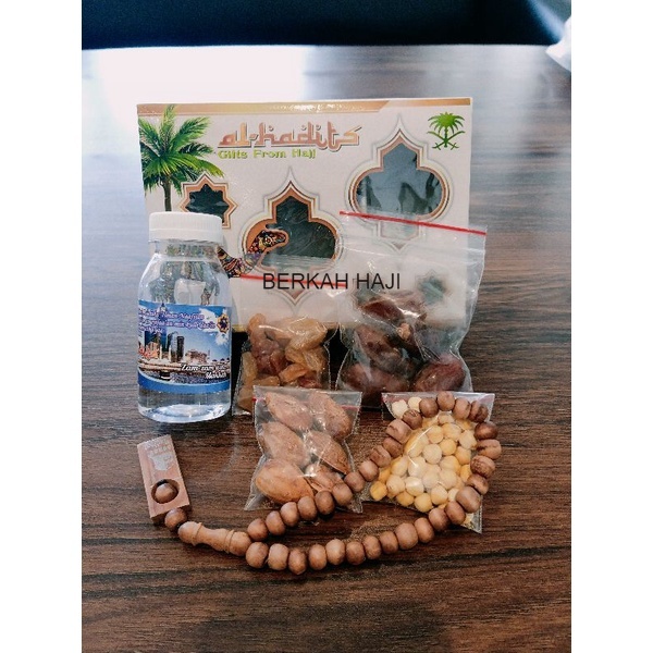 paket oleh oleh haji dan umroh + air zamzam + tasbih + kacang alomond