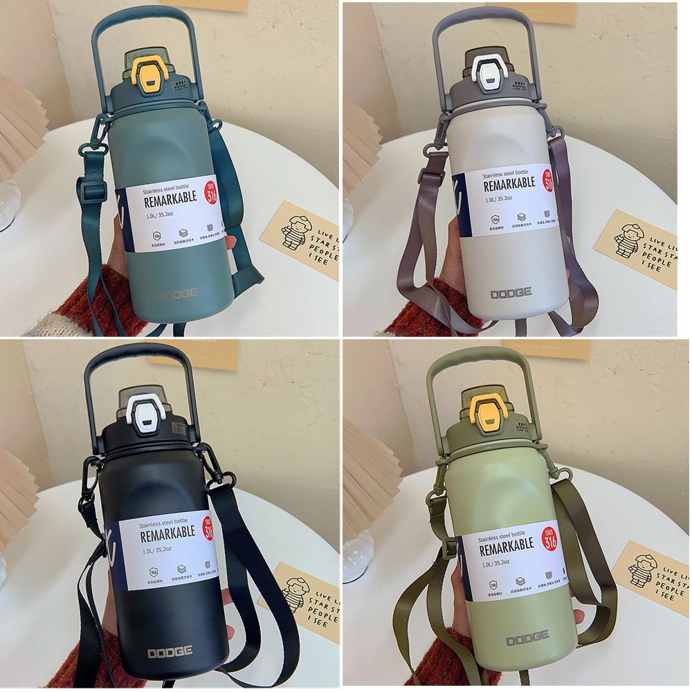 Preva 1000ml Thermal Mug Portable Stainless Steel Olahraga Kebugaran Cangkir Sedotan