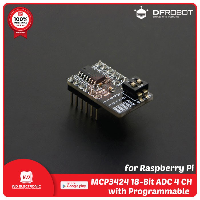 DFRobot MCP3424 18-Bit ADC 4 Channel with Programmable Gain Amplifier for Raspberry Pi