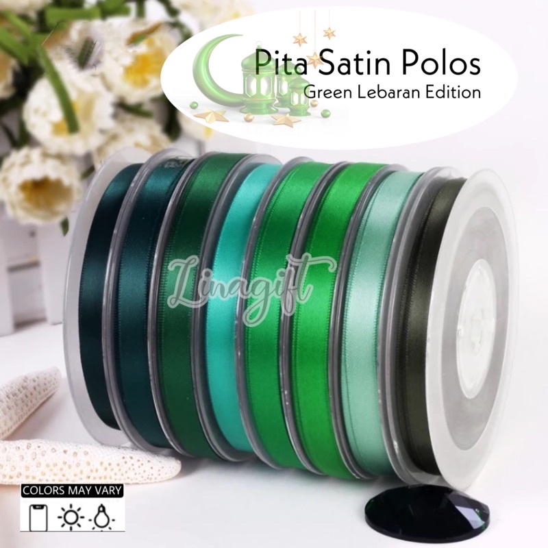 ( 3 Meter ) PITA LEBARAN - SATIN POLOS EDISI HIJAU - SATEEN 0.5 IN - PITA KADO 1 INCH 1.5 IN 2 IN - 1.2 CM 2.5 CM 4 CM 5 CM GREEN SELAMAT IDUL FITRI HAPPY EID MUBARAK IDUL ADHA