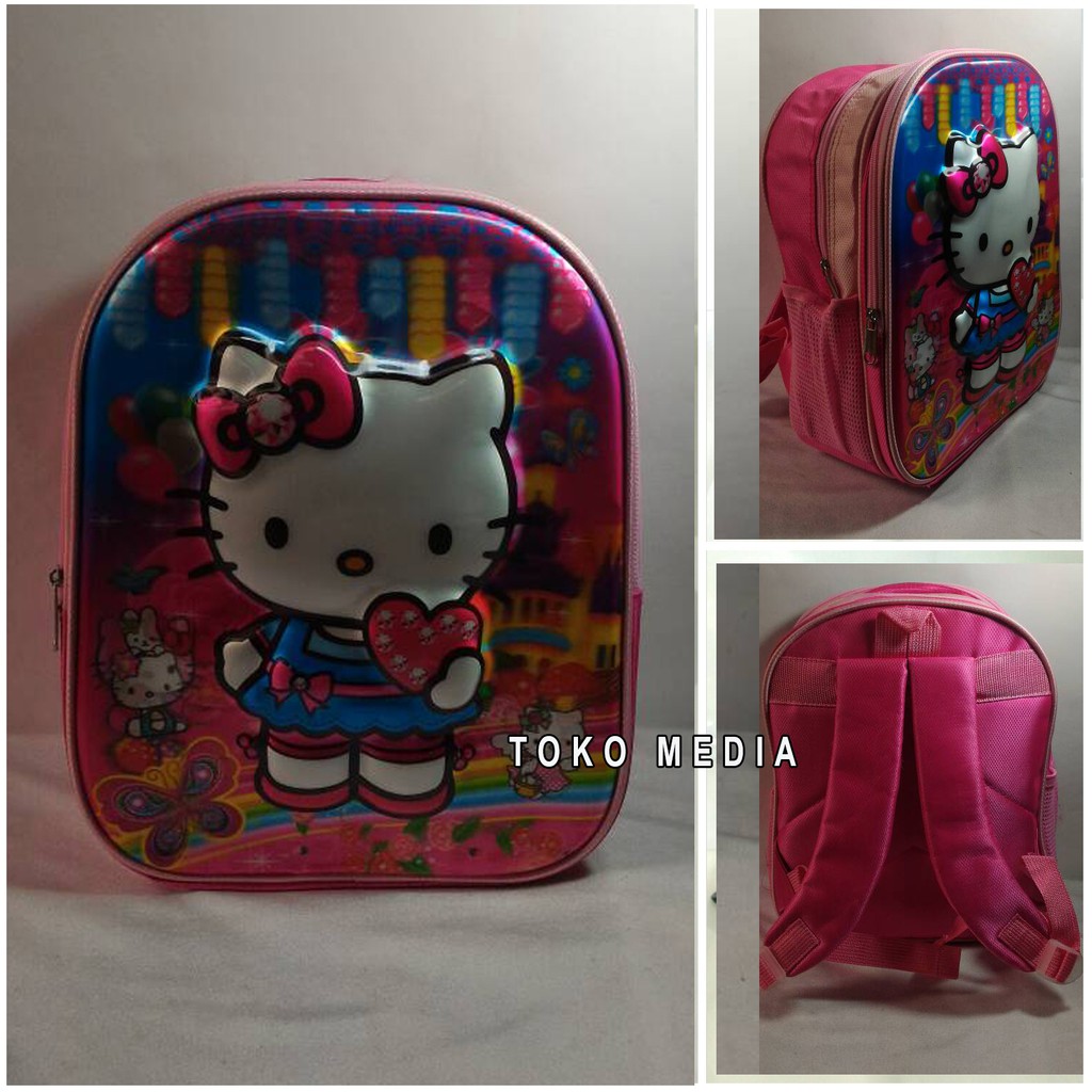 Terunik Tas Ransel Sekolah Anak TK Gambar Hologram 2 Restleting HELLO KITTY