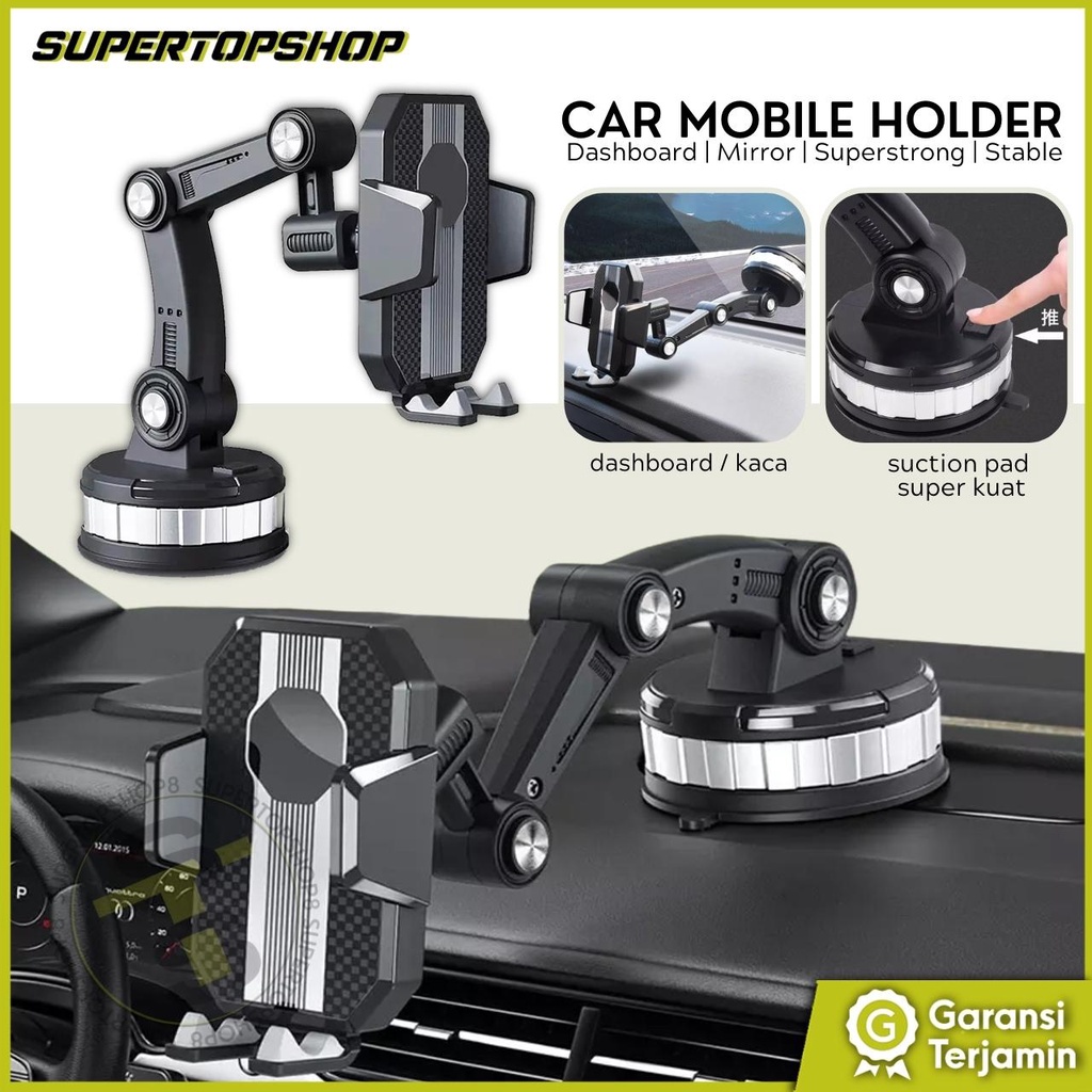 Holder Hp Mobil 4 in 1 Kokoh Dudukan Handphone Universal Original untuk Stand Hp Dashboard Kaca Meja Lemari Bisa Potrait Landscape