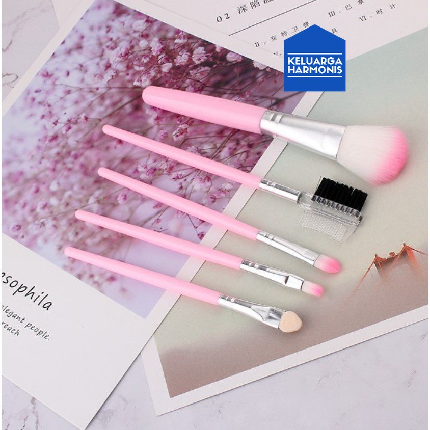 5PCS / Set Kuas 5 in 1 Kuas Mini Make Up Brush Kuas Makeup Eyebrow Brush Blush On Brush Eyeshadow Brush Sponge S720