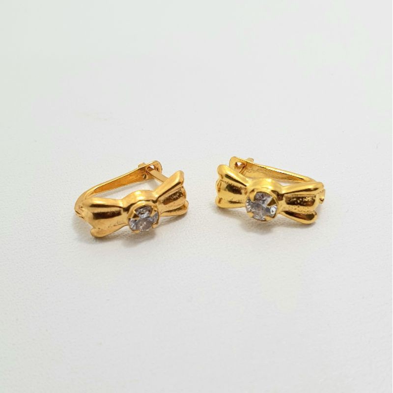 Anting Jepit Emas Muda Model Pita Mata Putih 1 Gram