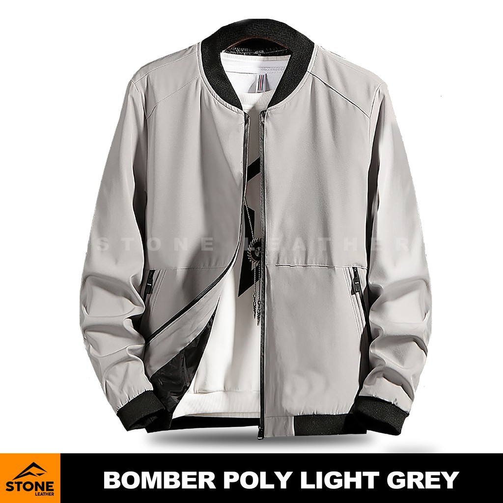 Jaket Pria Bomber Korea/Jaket Bomber Parasut/Jaket Gore Tex Stone Leather Light Grey