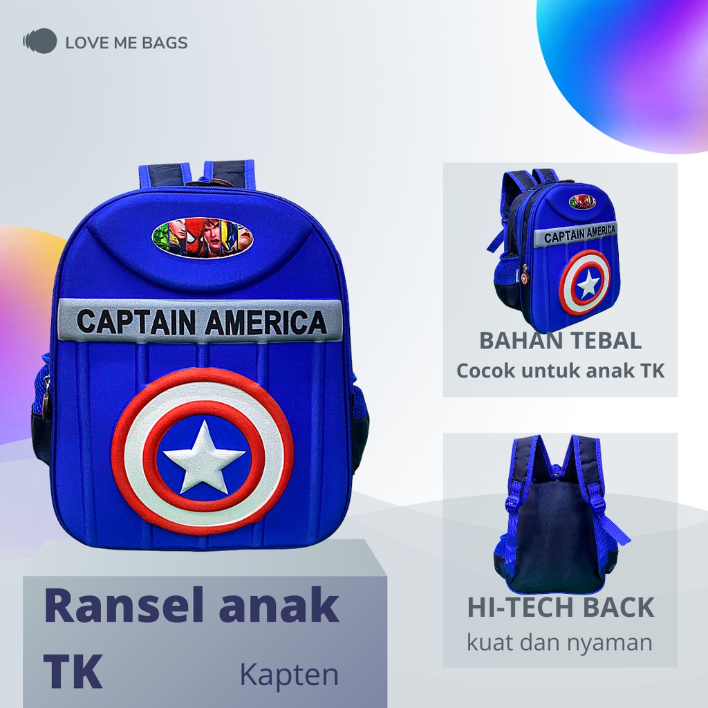 LMB Tas Sekolah Anak Laki Laki TK PAUD Premium Import Original Gambar Karakter Timbul 6D Superhero Terbaru 2022